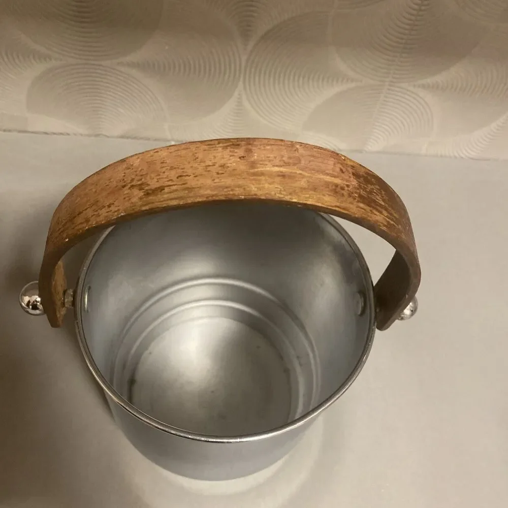 Vintage Manning Bowman Chrome Ice Bucket Wood Handle Meriden Conn.‎ U.S.A.